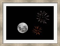 A composite image with fireworks and a new Moon Fine Art Print