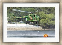 Bulgarian Air Force Mi-17 taking water with Bambi Bucket Fine Art Print
