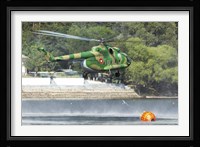 Bulgarian Air Force Mi-17 taking water with Bambi Bucket Fine Art Print