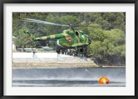 Bulgarian Air Force Mi-17 taking water with Bambi Bucket Fine Art Print