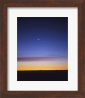 Pre-dawn sky with waning crescent moon, Jupiter at top, and Mercury at lower center Fine Art Print