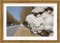 Carved statues of lion creature, Changling Sacred Way, Beijing, China Fine Art Print