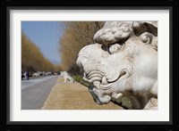 Carved statues of lion creature, Changling Sacred Way, Beijing, China Fine Art Print