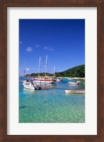 Boats, beach, La Digue, Seychelle Islands Fine Art Print
