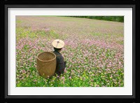 Farmer in Farmland of Canola and Buckwheat, Bumthang, Bhutan Fine Art Print