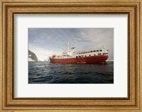 Expedition ship and zodiac, Pleneau Island, Antarctica Fine Art Print