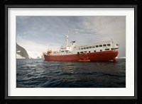 Expedition ship and zodiac, Pleneau Island, Antarctica Fine Art Print