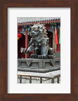 China, Beijing. Bronze lion sculpture, Fragrant Hill Fine Art Print
