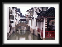 Canal Seperates White Ming Buildings, Suzhoul, Jiangsu, China Fine Art Print