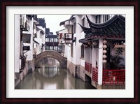 Canal Seperates White Ming Buildings, Suzhoul, Jiangsu, China Fine Art Print