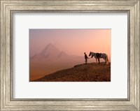 Dawn View of Guide and Horses at the Giza Pyramids, Cairo, Egypt Fine Art Print