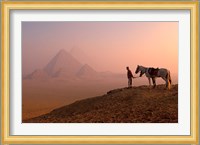 Dawn View of Guide and Horses at the Giza Pyramids, Cairo, Egypt Fine Art Print