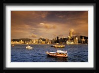 Boats in Victoria Harbor at Sunset, Hong Kong, China Fine Art Print