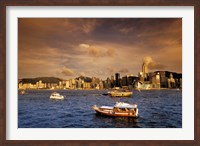 Boats in Victoria Harbor at Sunset, Hong Kong, China Fine Art Print