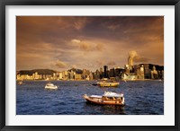 Boats in Victoria Harbor at Sunset, Hong Kong, China Fine Art Print
