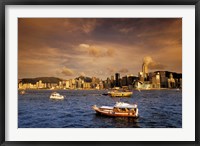 Boats in Victoria Harbor at Sunset, Hong Kong, China Fine Art Print