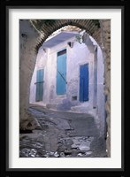 Blue Doors and Whitewashed Wall, Morocco Framed Print