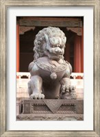 China, Beijing, Forbidden City. Bronze lion statue Fine Art Print