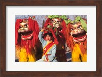 Girl Playing Lion Dance for Chinese New Year, Beijing, China Fine Art Print