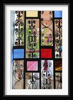 Africa, Tanzania, Zanzibar, Stone Town. Stained glass and iron door. Fine Art Print
