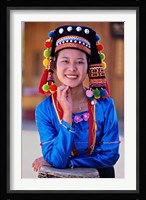 China, Yunnan, Young De'ang Woman portrait with Drum Fine Art Print