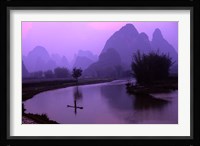 Aerial Scenic of the Fishermen and Limestone Mountains, Gulin, China Fine Art Print