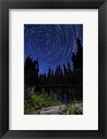 Star trails above Summit Lake in Lassen Volcanic National Park, California Fine Art Print