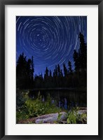 Star trails above Summit Lake in Lassen Volcanic National Park, California Fine Art Print
