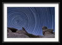 A boulder outcropping and star trails in Anza Borrego Desert State Park, California Fine Art Print