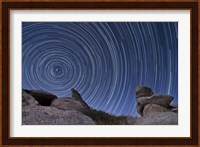 A boulder outcropping and star trails in Anza Borrego Desert State Park, California Fine Art Print