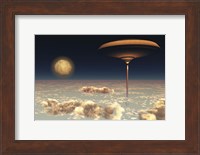 A futuristic space station hovers above the Earth Fine Art Print