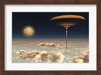 A futuristic space station hovers above the Earth Fine Art Print