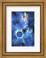 A large star with concentrated matter hovers in the cosmos Fine Art Print