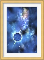 A large star with concentrated matter hovers in the cosmos Fine Art Print
