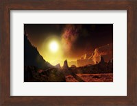 A large sun heats this alien planet which bakes in its glow Fine Art Print