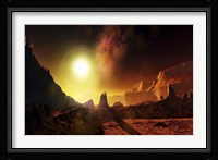 A large sun heats this alien planet which bakes in its glow Fine Art Print