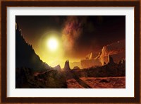 A large sun heats this alien planet which bakes in its glow Fine Art Print