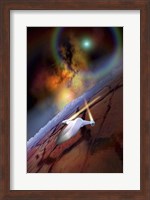 A spacecraft flys over another world Fine Art Print