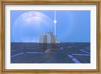 A star shines on alien architecture on this double moon planet Fine Art Print
