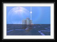 A star shines on alien architecture on this double moon planet Fine Art Print
