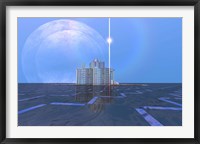A star shines on alien architecture on this double moon planet Fine Art Print