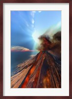 A volcano comes to life with smoke and lava Fine Art Print