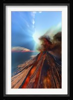 A volcano comes to life with smoke and lava Fine Art Print