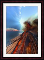 A volcano comes to life with smoke and lava Fine Art Print