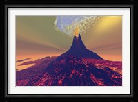 A volcano erupts with smoke, fire and lava Fine Art Print