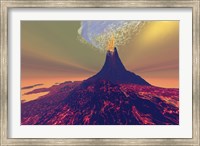 A volcano erupts with smoke, fire and lava Fine Art Print