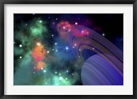 Colorful nebula near a ringed planet Fine Art Print