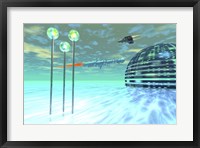 Life under domes on an alien waterworld Fine Art Print
