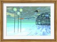 Life under domes on an alien waterworld Fine Art Print