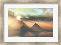 Sunrays shine down on three pyramids along the Nile River on the Giza Plateau Fine Art Print
